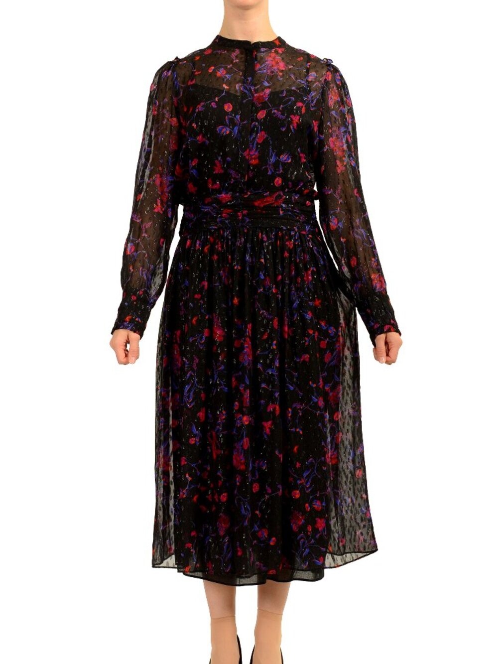 Hugo Boss Women's "Deparie" See Through Floral Silk Pleated Dress US 6 IT 42